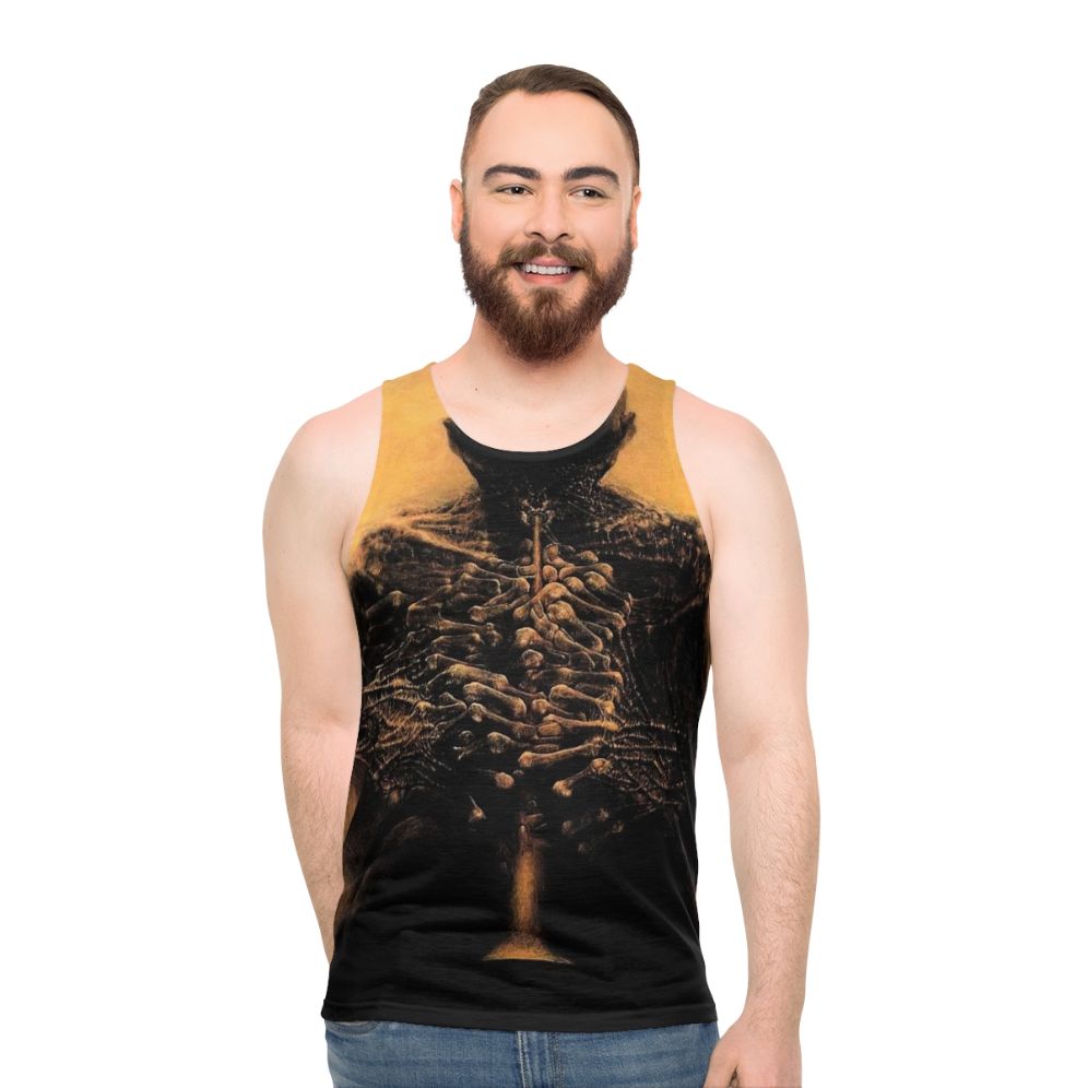 Unisex surrealist tank top with Beksinski's creepy skull artwork