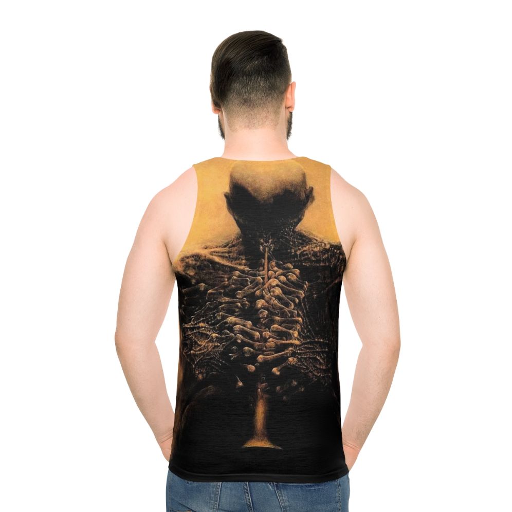 Unisex surrealist tank top with Beksinski's creepy skull artwork