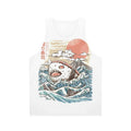 Unisex sushi tank top with anime shark and wave design