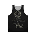 Unisex tank top featuring the science of 20-sided dice