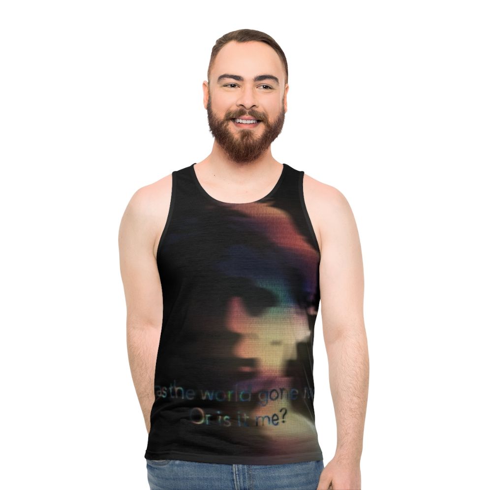 Unisex tank top with abstract art and lyrical design