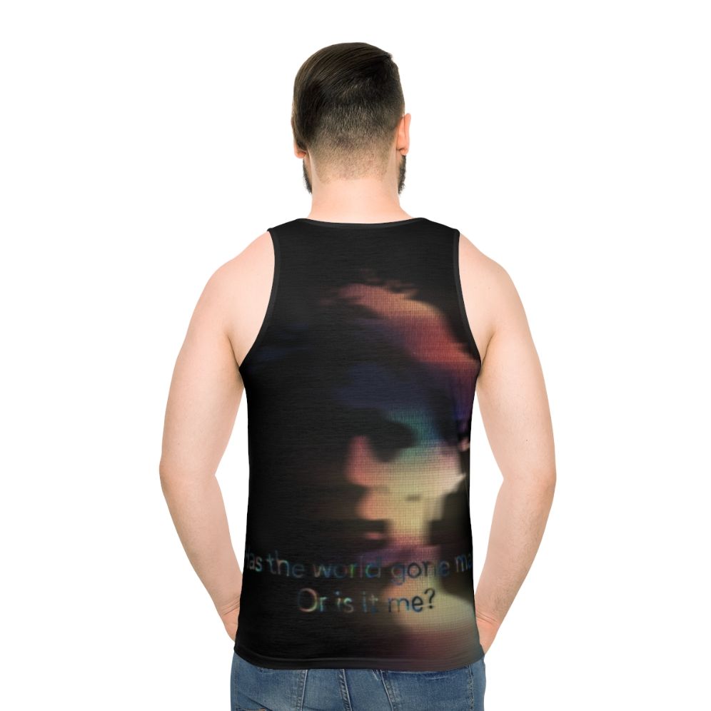 Unisex tank top with abstract art and lyrical design