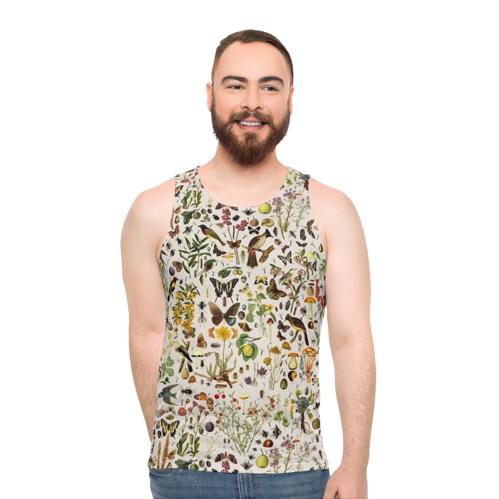 Unisex tank top with American nature and botanical illustrations
