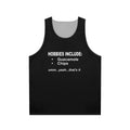Unisex tank top with "Hobbies Include Guacamole And Chips" text