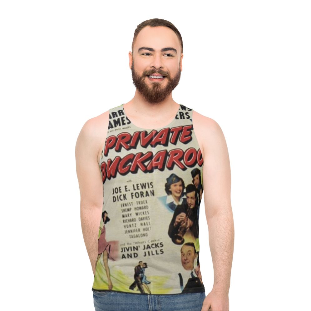 Unisex tank top with 1940s movie and music design