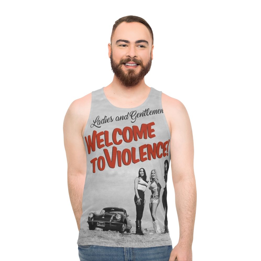 Unisex tank top featuring vintage cult movie graphics