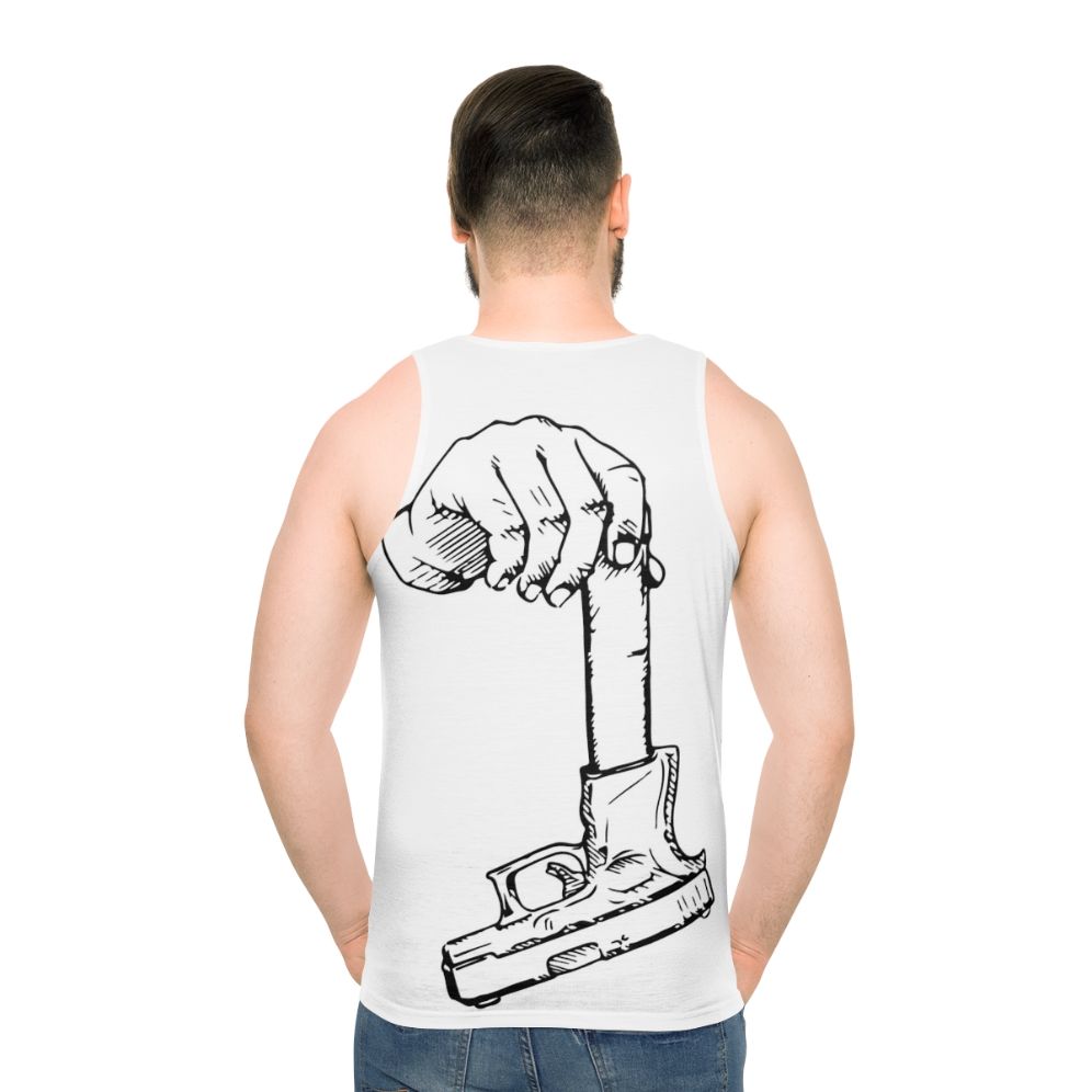 Unisex tank top with extended clip graphic