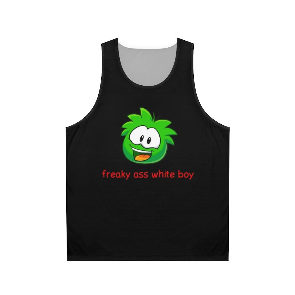 Unisex tank top with freaky ass white boy graphic design