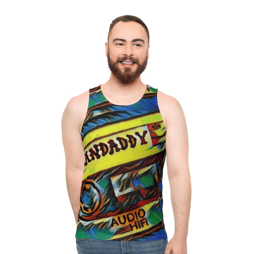 Unisex tank top with "He's Simple, He's Dumb, He's the Pilot" graphic design