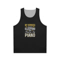 Unisex tank top for hobbies like sleeping and playing piano