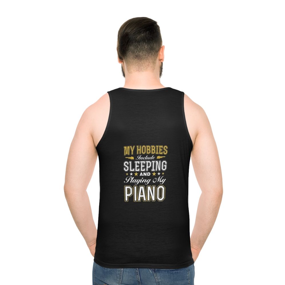 Unisex tank top for hobbies like sleeping and playing piano
