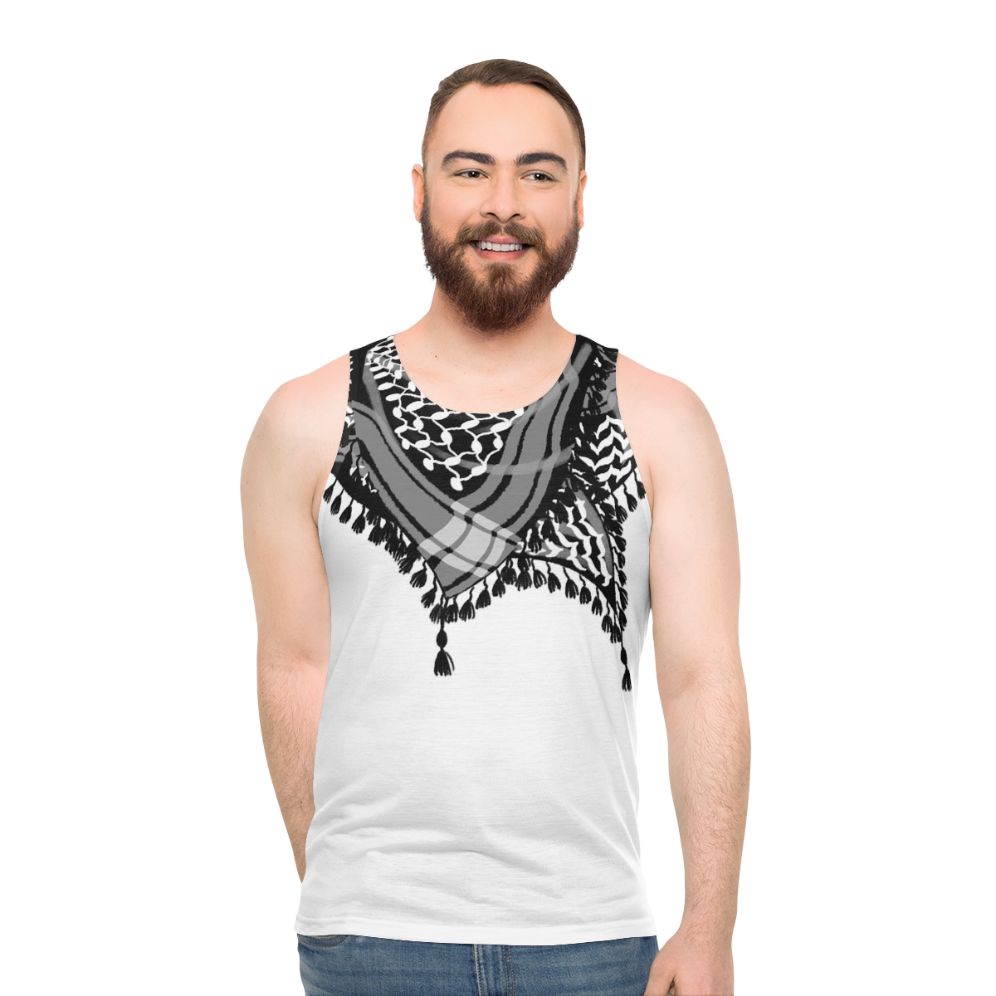 Unisex tank top with keffiyeh pattern design