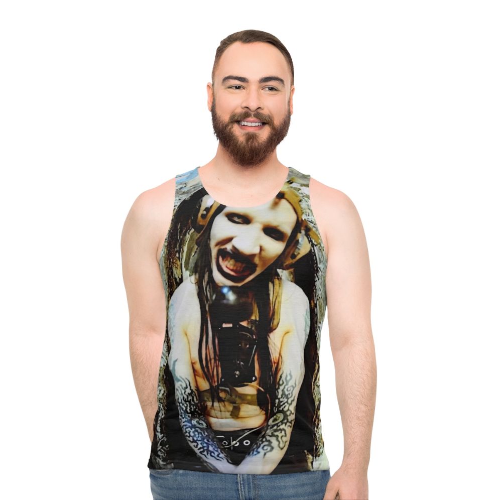 Unisex tank top with Marilyn Monroe and music band design