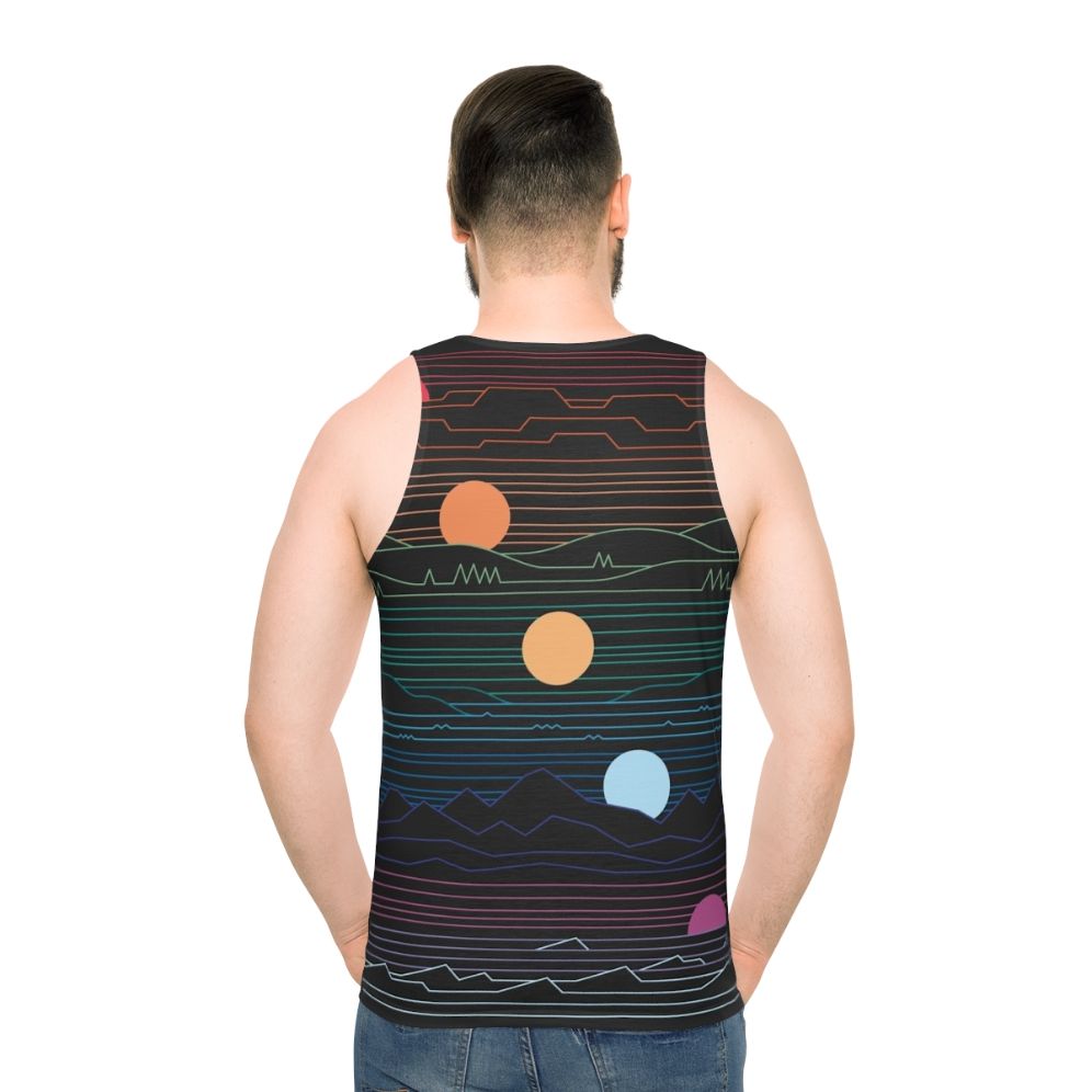 Unisex tank top with minimalist nature and celestial design