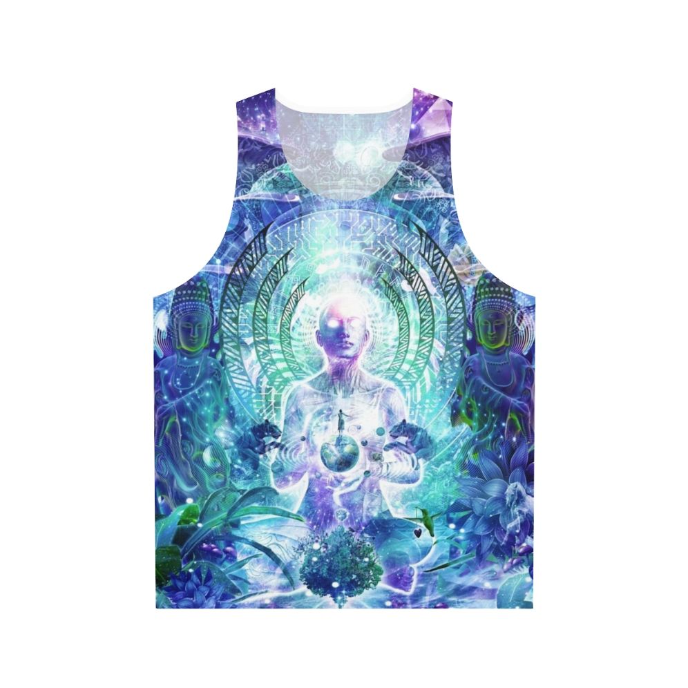 Unisex tank top with psychedelic nature and space-themed design by artist Cameron Gray