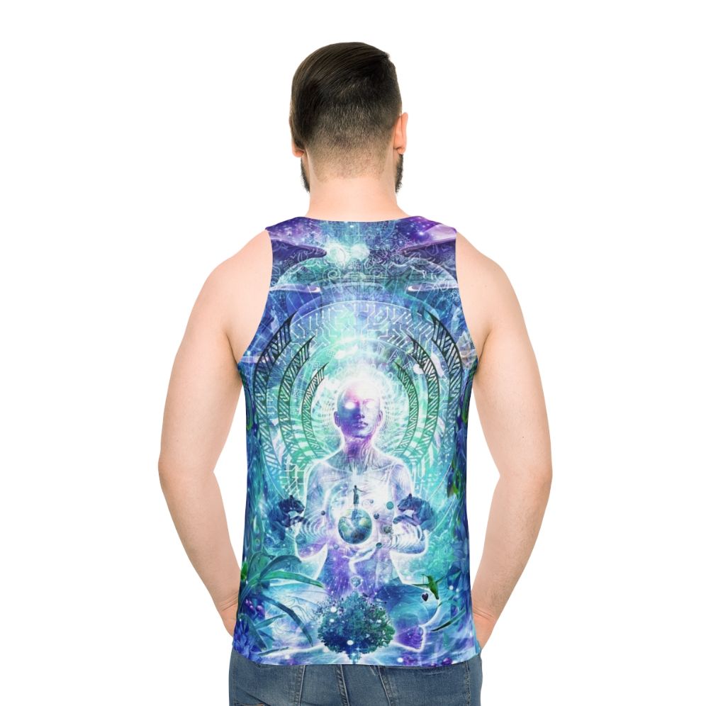 Unisex tank top with psychedelic nature and space-themed design by artist Cameron Gray