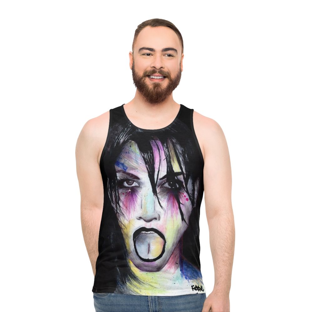Unisex tank top with open mouth and tongue out design