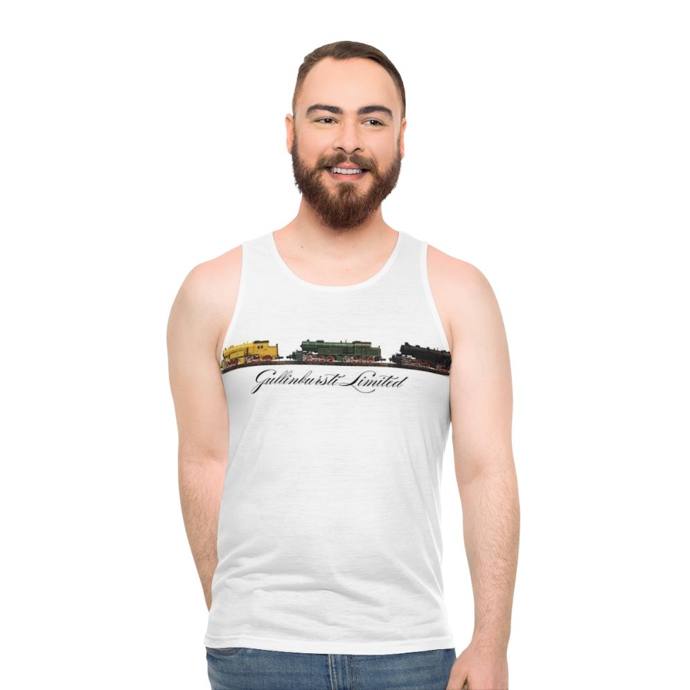 Unisex tank top with train and locomotive design