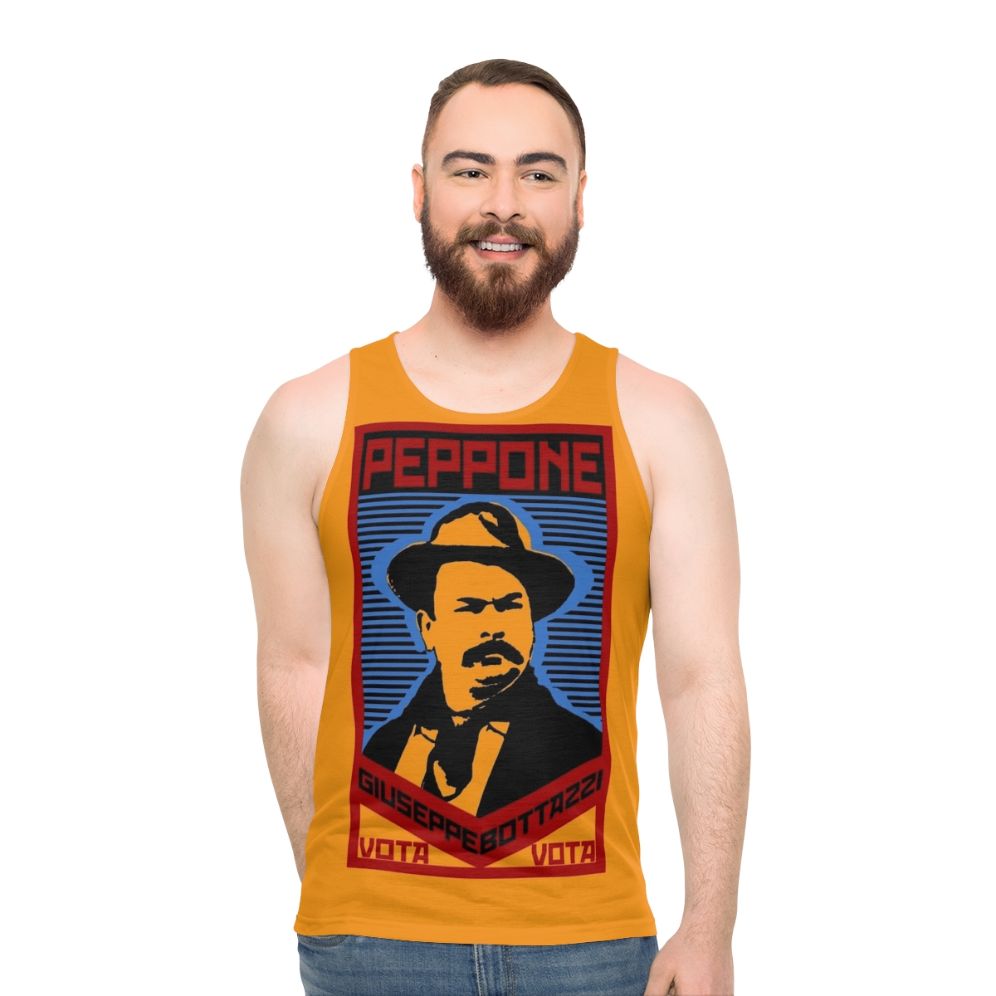 Unisex tank top with "Vota Giuseppe Bottazzi Peppone" Italian comedy quotes