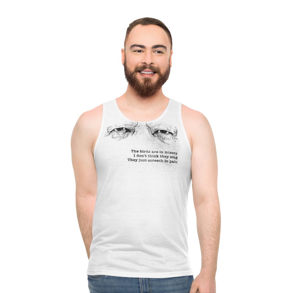 Unisex tank top featuring a quote from Werner Herzog's "Burden of Dreams"