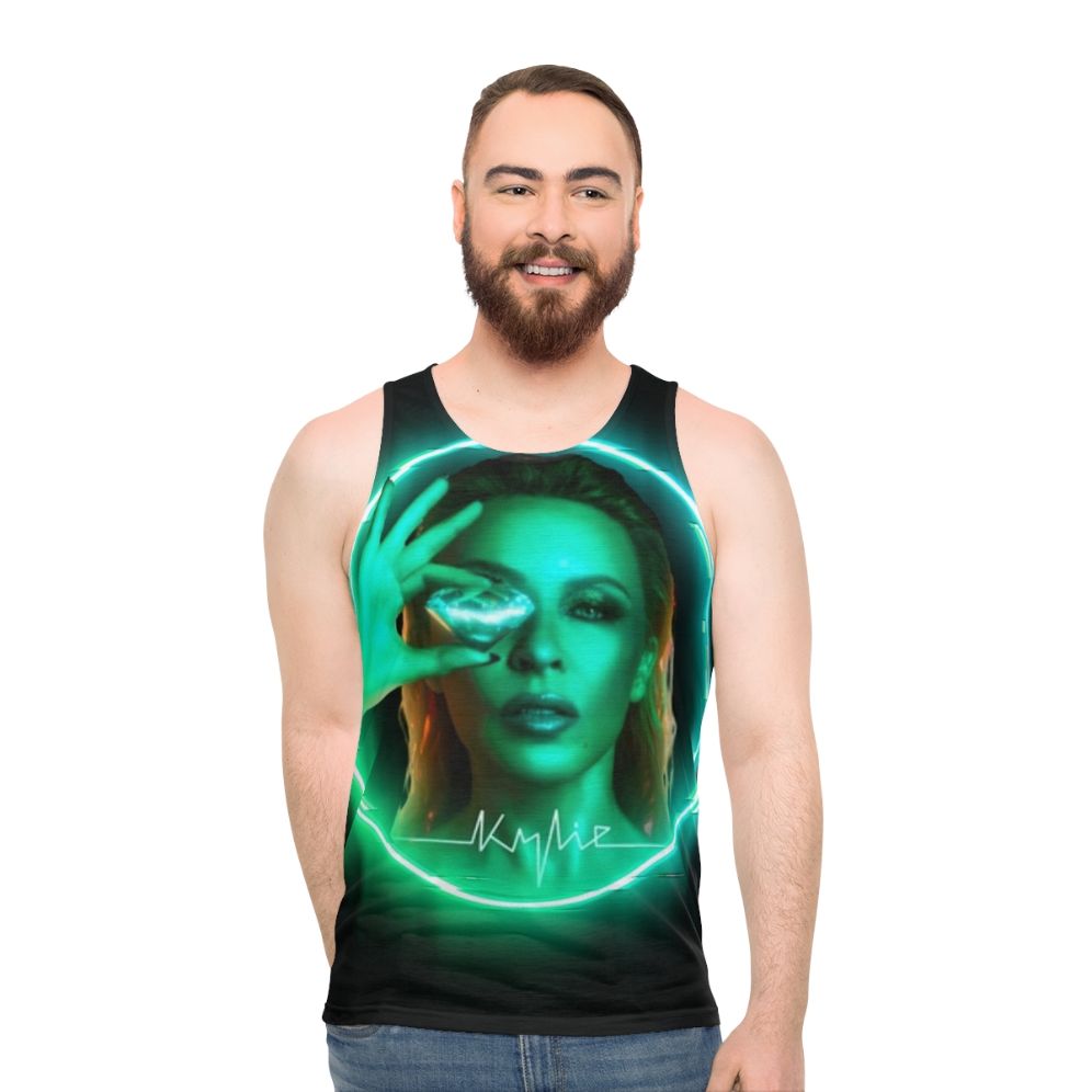 Unisex tank top with tension design and Kylie glow art
