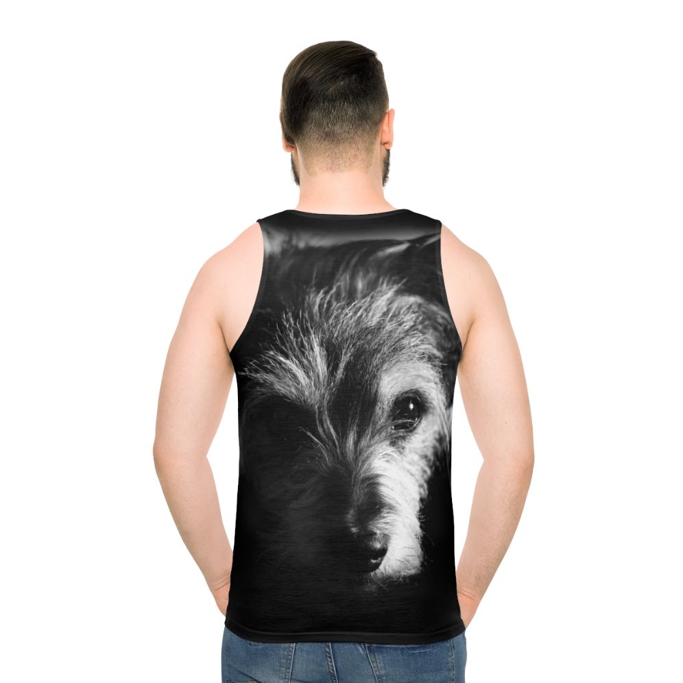 Unisex black and white terrier dog print tank top
