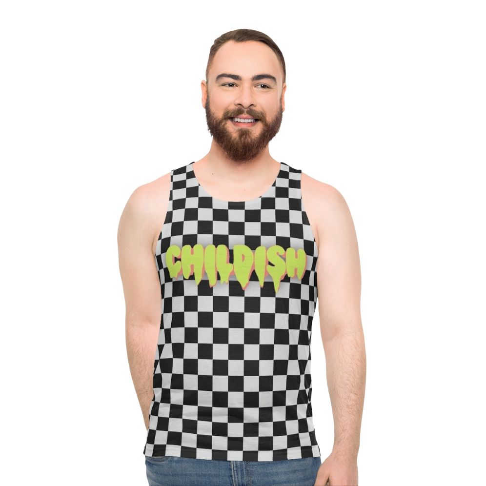 Unisex tank top with Tgfbro Childish B&W graphic design