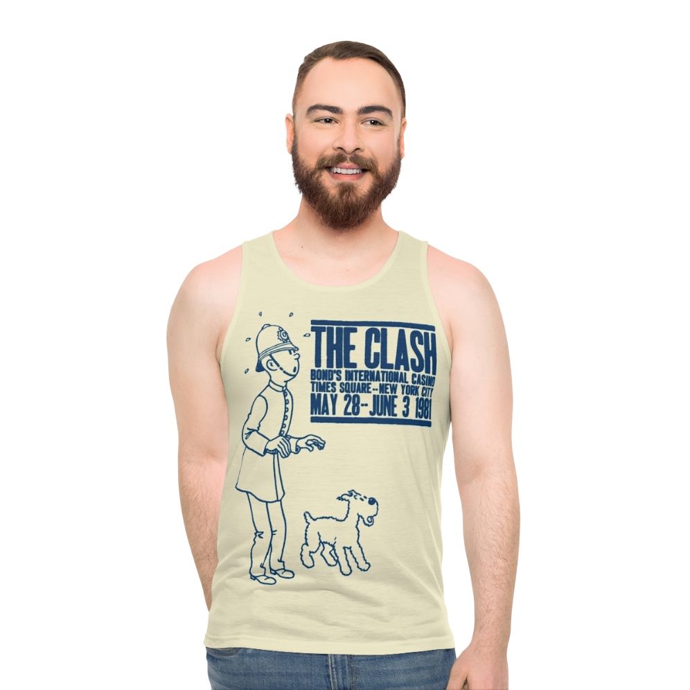 Unisex tank top with The Clash and Belgian comics design