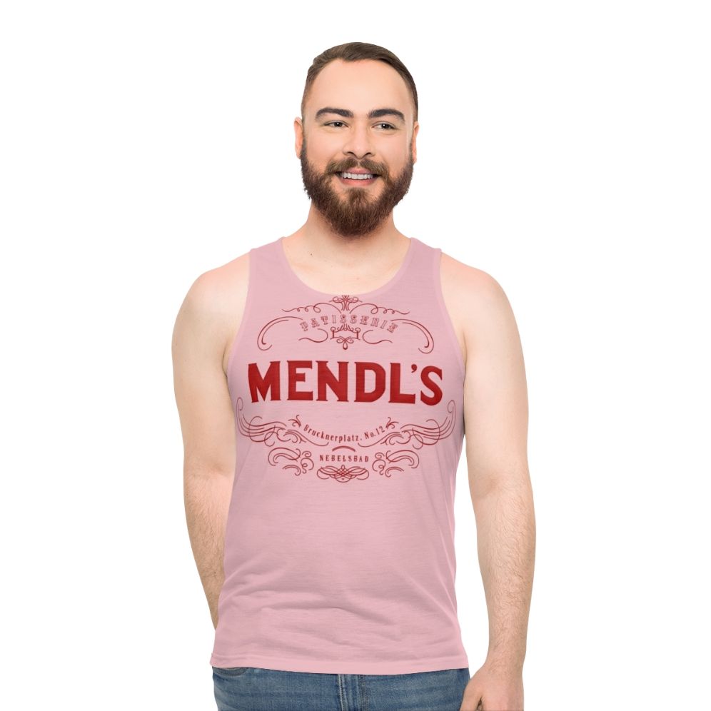 Unisex tank top featuring Mendl's Patisserie logo from The Grand Budapest Hotel