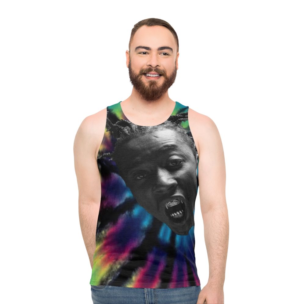 Unisex tie dye tank top with Ol Dirty Bastard inspired design