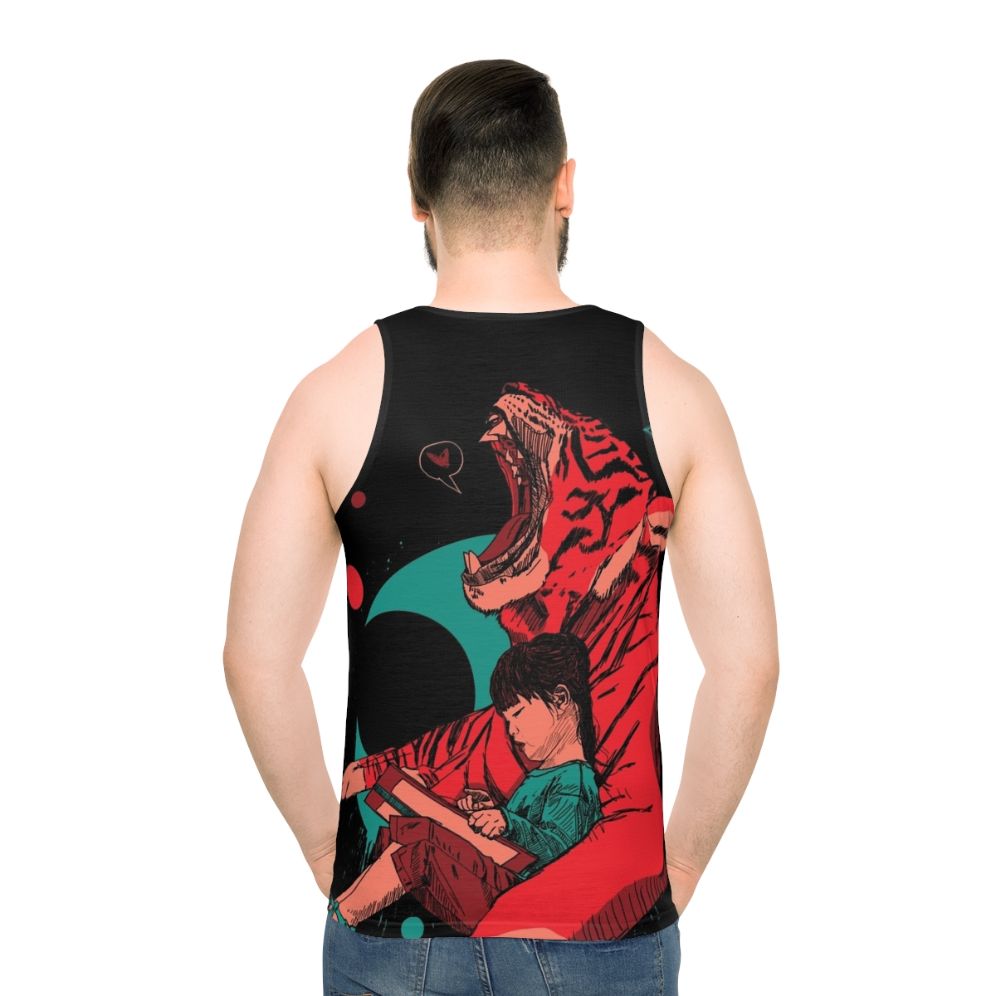 Unisex fantasy graphic tank top featuring a tiger and girl
