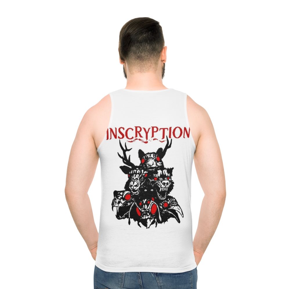 Unisex tank top with totems and inscryption encryption logo design