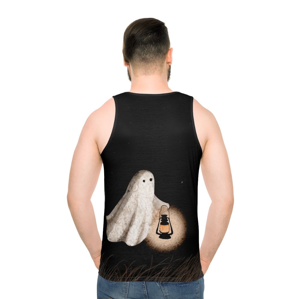 Unisex Twilight Walk Tank Top with ghostly figures and starry sky