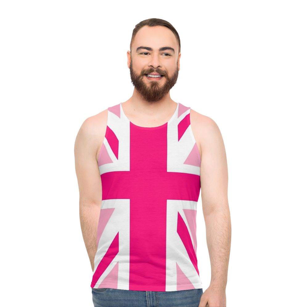 Unisex tank top with UK flag design for breast cancer awareness and LGBTQ pride