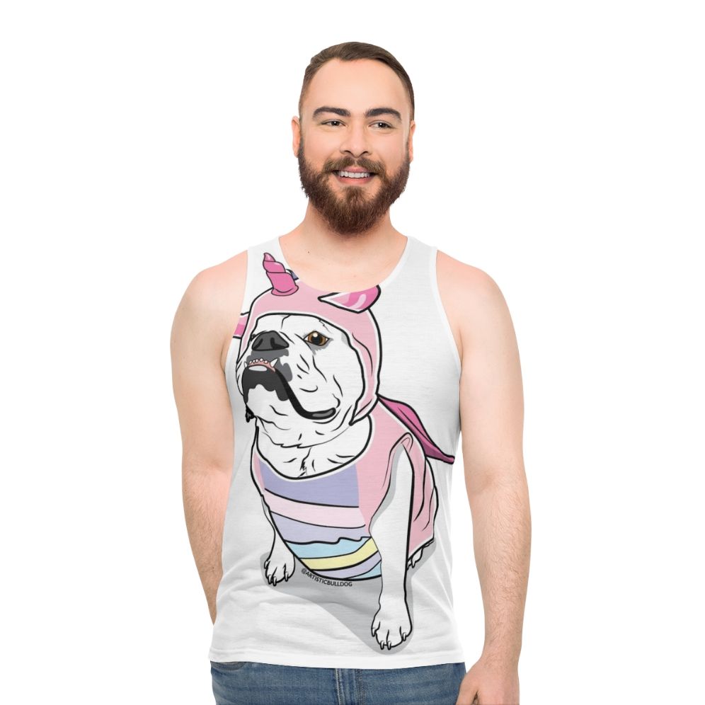 Unisex unicorn tank top with bulldog design