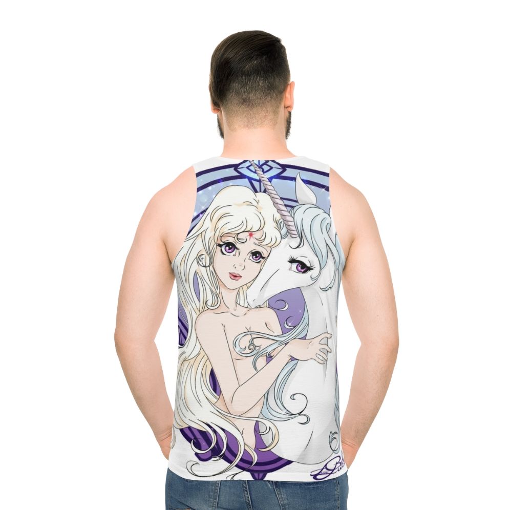 Unisex unicorn tank top featuring two versions of the fantasy classic "The Last Unicorn"