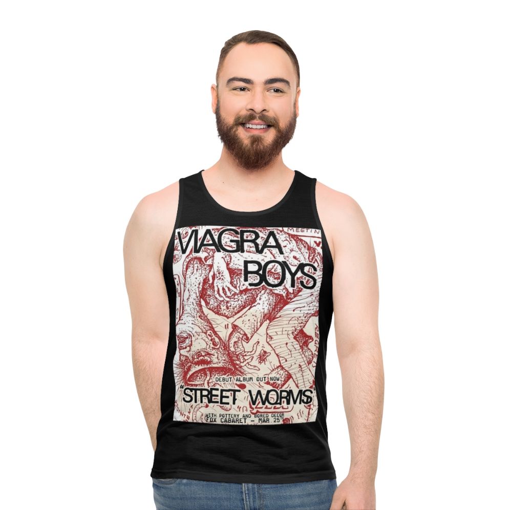 Unisex tank top featuring Viagra Boys street worms design