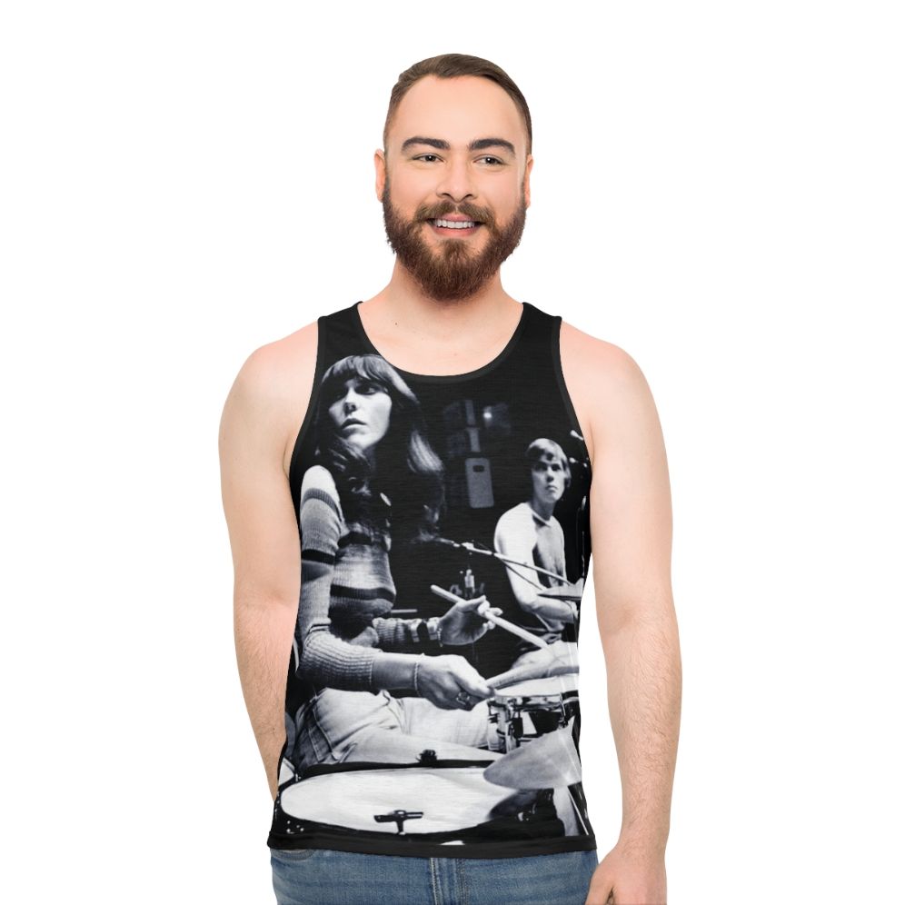 Unisex vintage 70s tank top featuring Karen Carpenter, legendary Carpenters drummer
