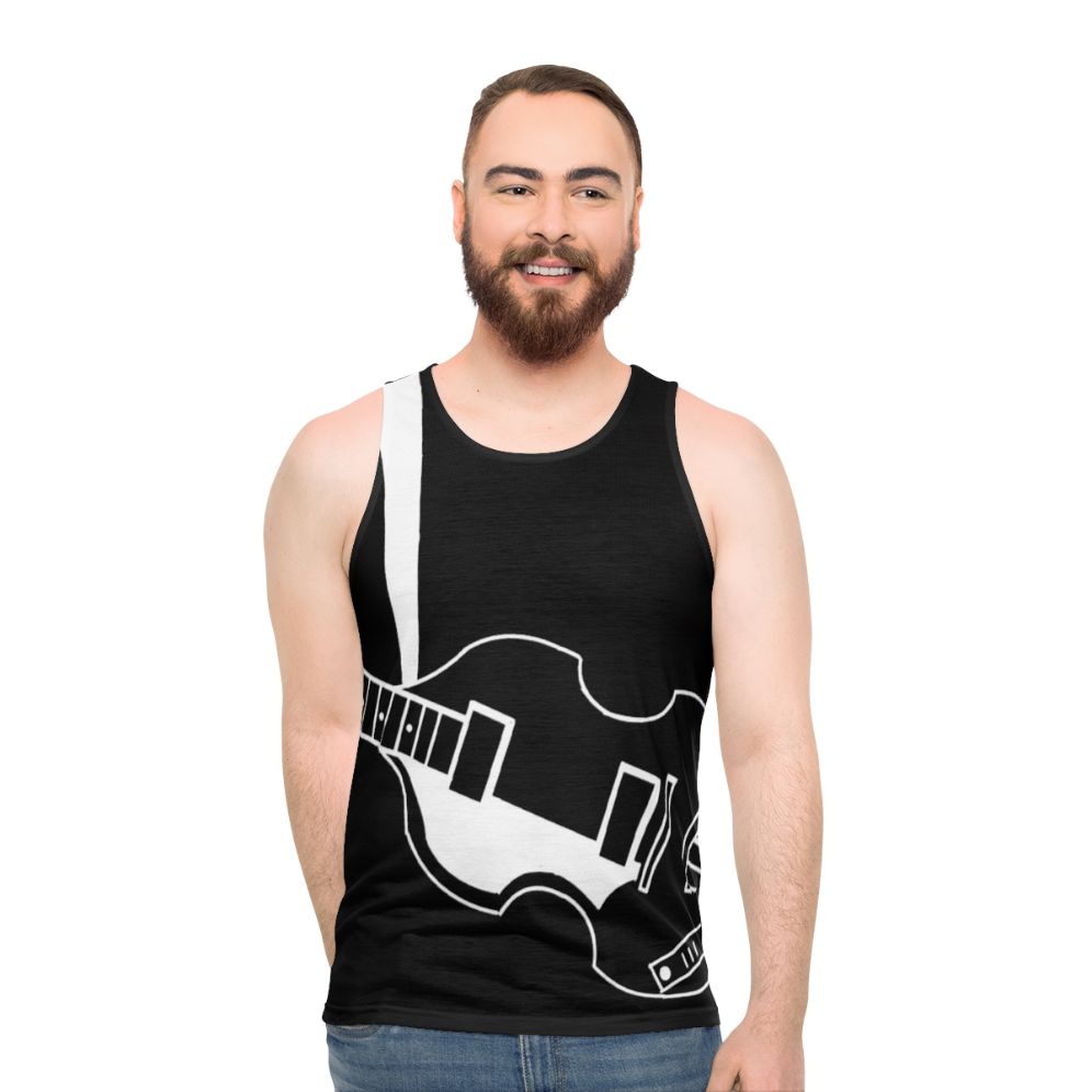 Unisex violin bass tank top featuring a music and beatles design