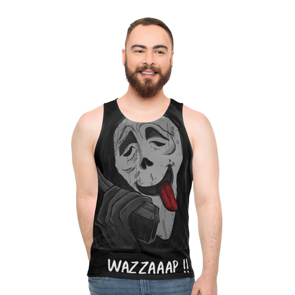 Unisex "Wazzaaap" horror movie inspired tank top