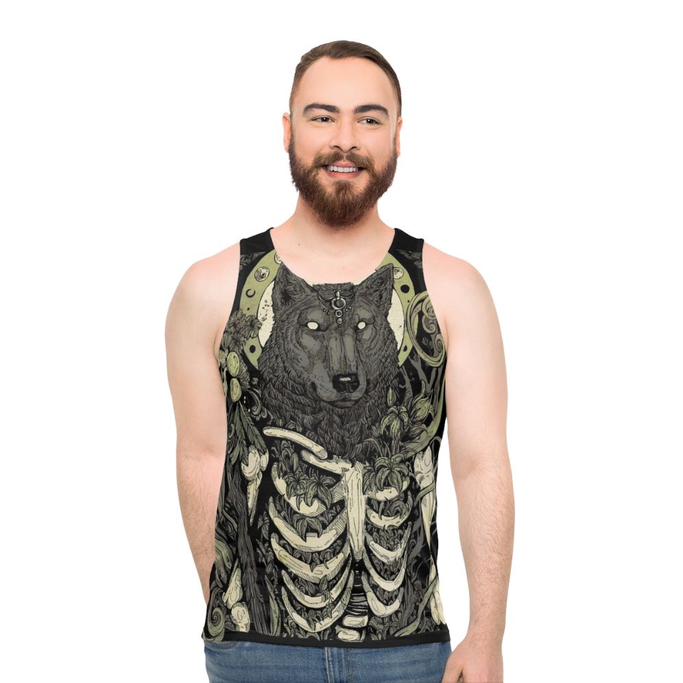 Unisex werewolf skull graphic tank top