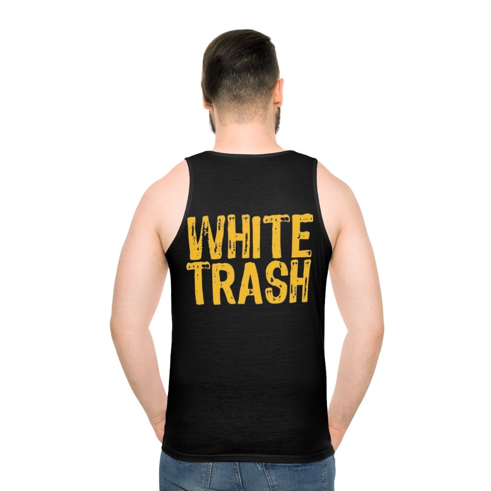 Unisex white tank top with funny "trailer trash" design