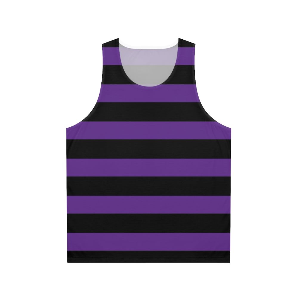 Unisex wide horizontal black and purple striped tank top
