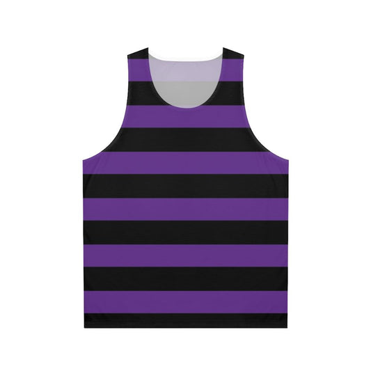 Unisex wide horizontal black and purple striped tank top