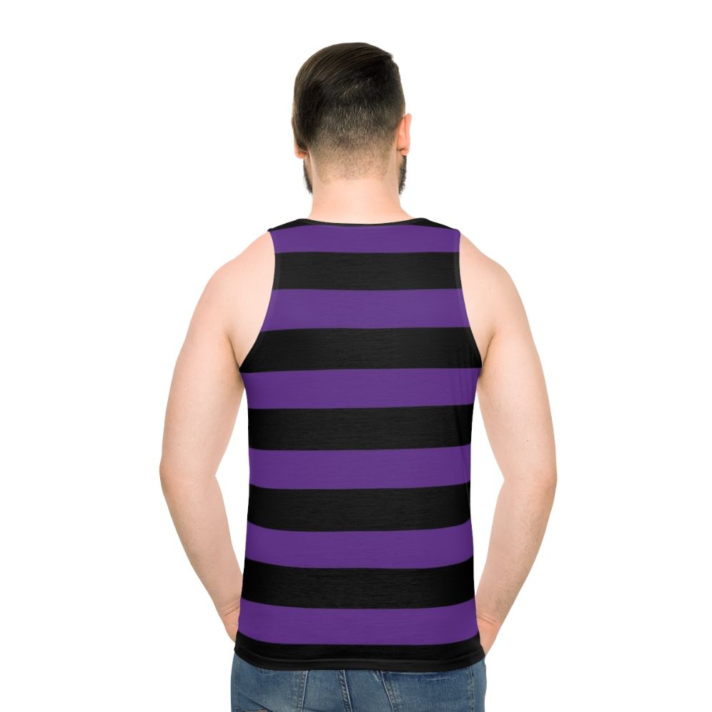 Unisex wide horizontal black and purple striped tank top