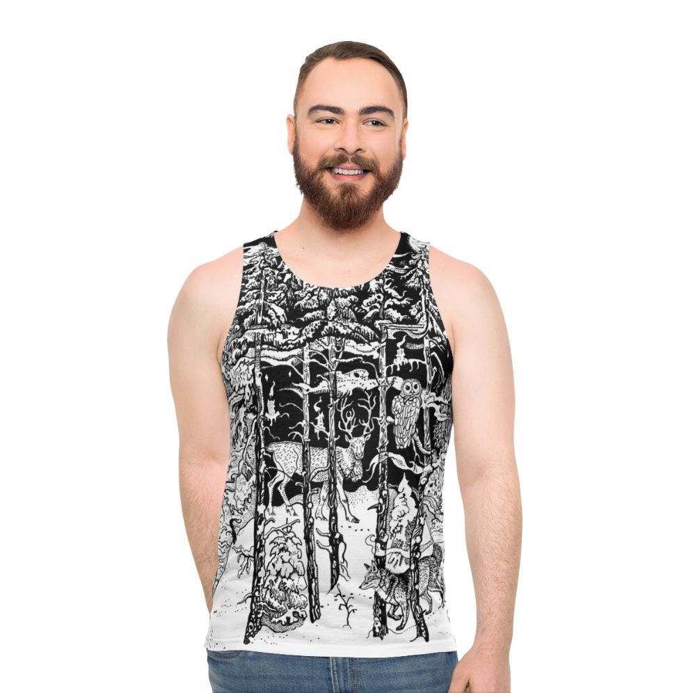 Unisex winter forest tank top with a scandinavian-inspired nature design