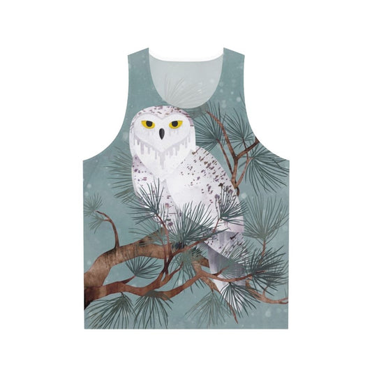 Unisex tank top with snowy owl and winter nature design