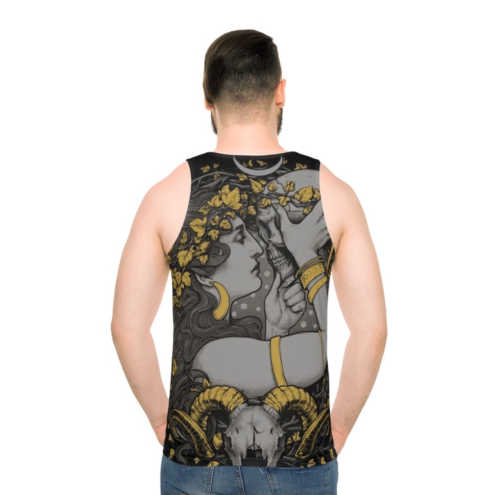 Unisex witch tank top with gothic botanical skull design