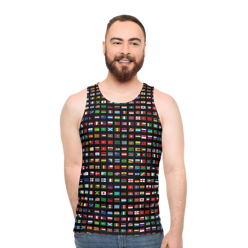 Unisex tank top with world flags design