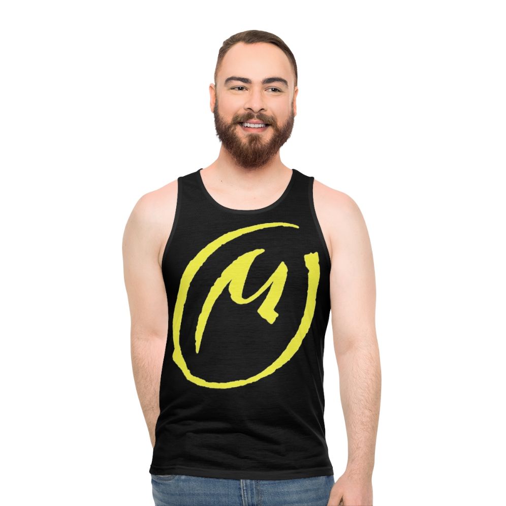 Unisex yellow tank top inspired by the Blake and Mortimer graphic novel series